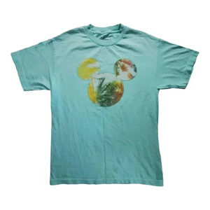 Disney Mickey Mouse Tropical Palm Tree Graphic T Shirt Men Medium Aqua